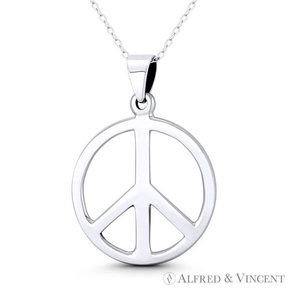 Peace Sign Symbol Cutout Hippie Charm Pendant in .925 Sterling Silver - Picture 1 of 1